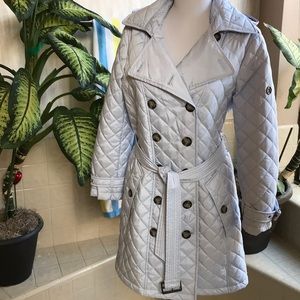 Calvin Klein powder blue quilted belted coat